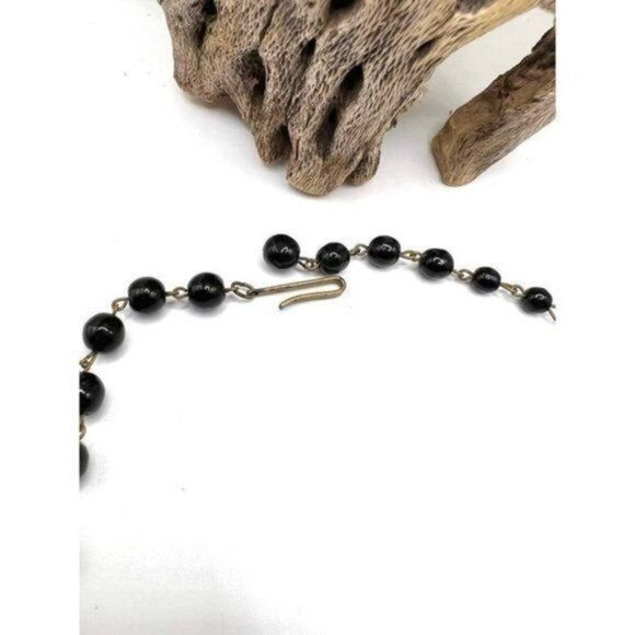 Vintage Western Germany Blue & Black Flat Glass Bead Choker Necklace 18” – MCM - Picture 5 of 8